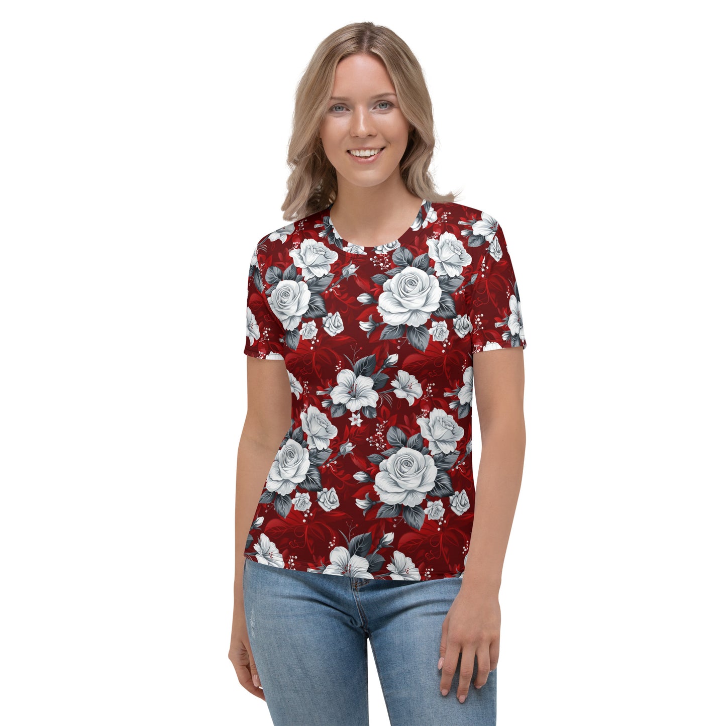 T-shirt Femme Roses rouges et monochromes