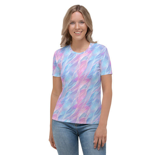 T-shirt Femme bleu pastel et rose