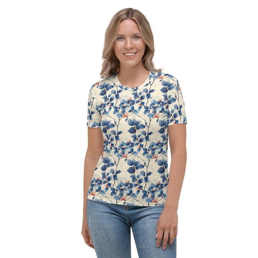 T-shirt Femme Feuillage bleu crème