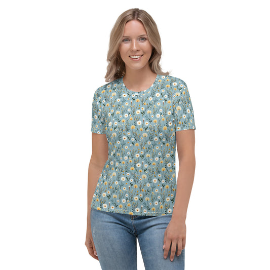 T-shirt Femme Margherites et bourgeons bleu