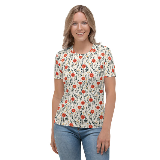 T-shirt Femme Marguerite rouge pré crème