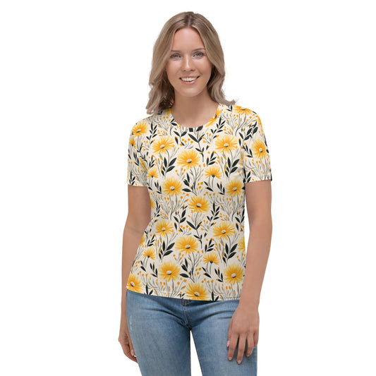 T-shirt Femme jaune marguerite prairie crème