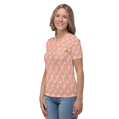 White flowers silhouette salmon Women's T-shirt