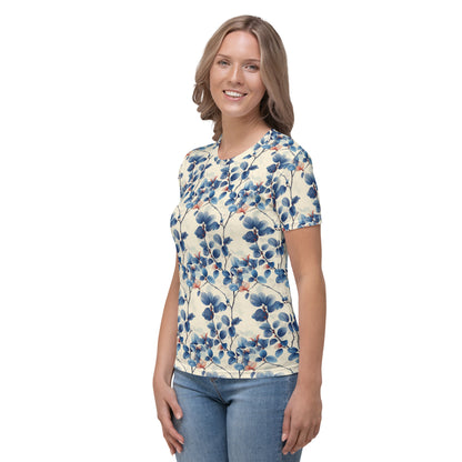 T-shirt Femme Feuillage bleu crème