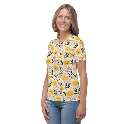 T-shirt Femme jaune marguerite prairie crème