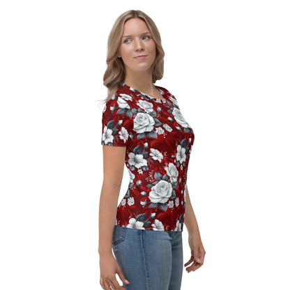 T-shirt Femme Roses rouges et monochromes