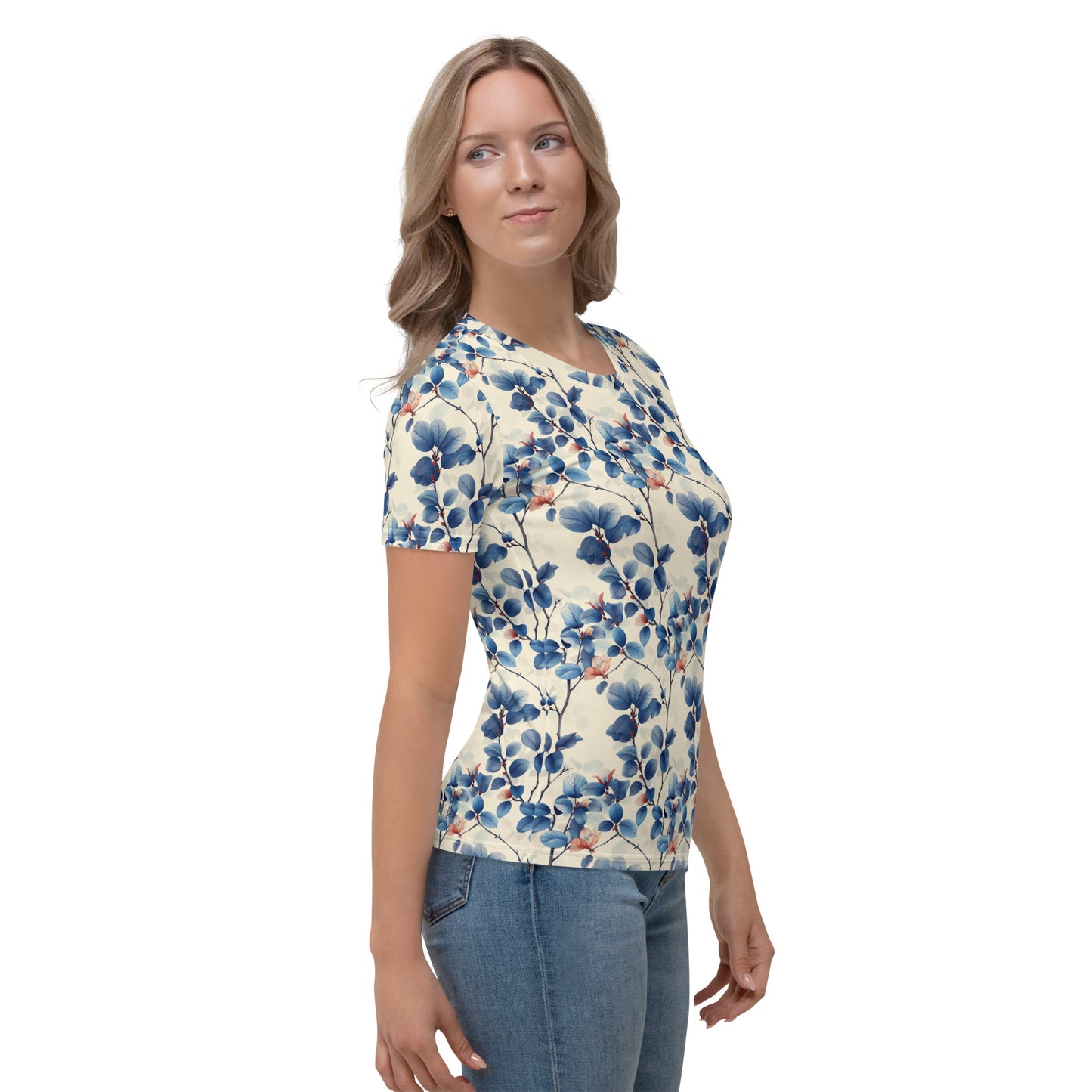 T-shirt Femme Feuillage bleu crème