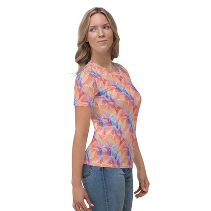 T-shirt Femme silhouette blanche feuilles arc-en-ciel