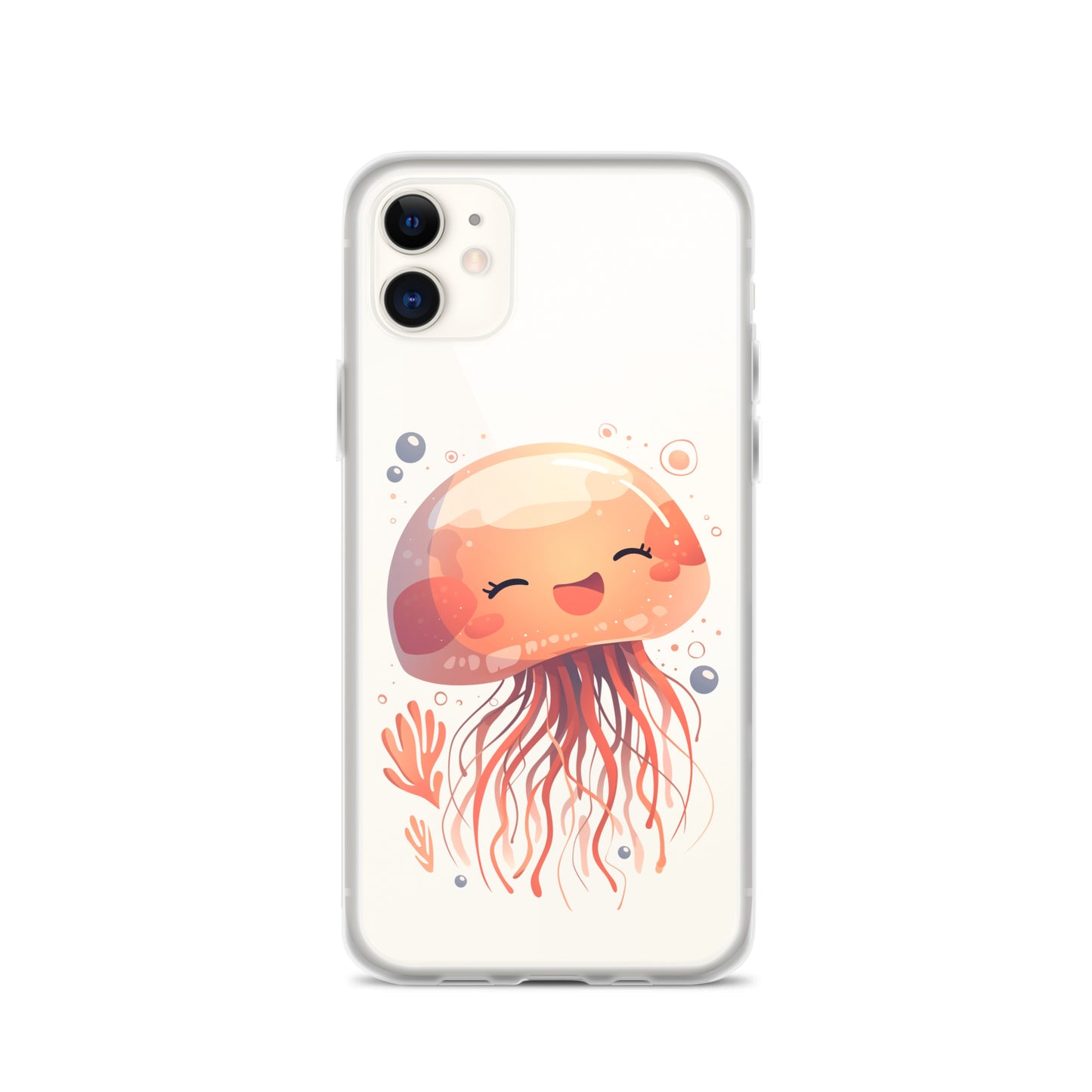 Coque transparente méduse souriante kawaii pour iPhone®