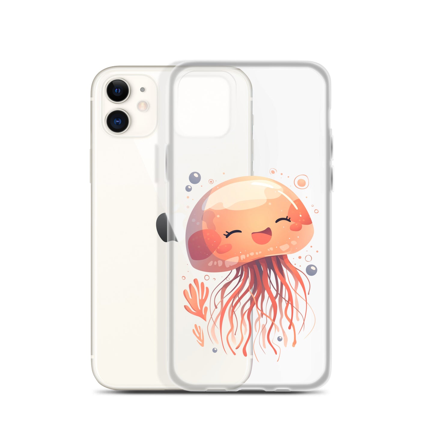 Coque transparente méduse souriante kawaii pour iPhone®