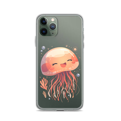 Coque transparente méduse souriante kawaii pour iPhone®