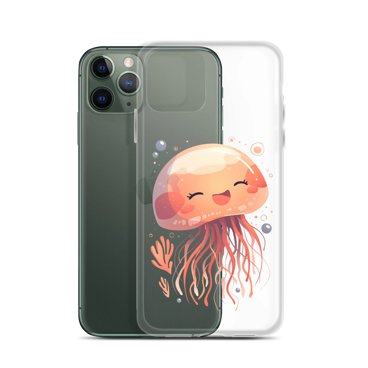 Coque transparente méduse souriante kawaii pour iPhone®