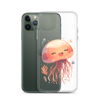 Coque transparente méduse souriante kawaii pour iPhone®