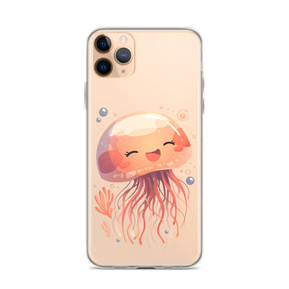 Coque transparente méduse souriante kawaii pour iPhone®