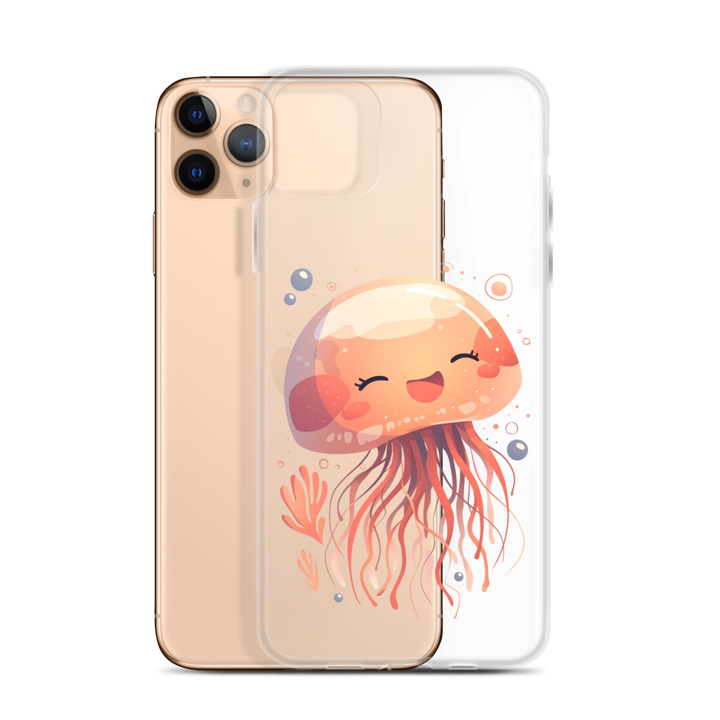 Coque transparente méduse souriante kawaii pour iPhone®