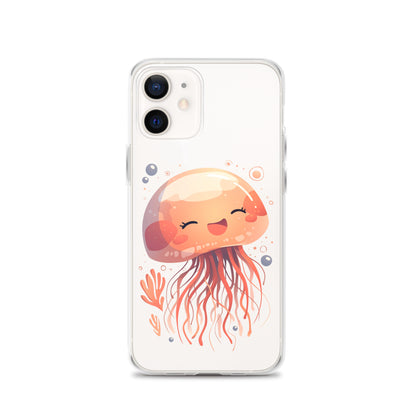 Coque transparente méduse souriante kawaii pour iPhone®