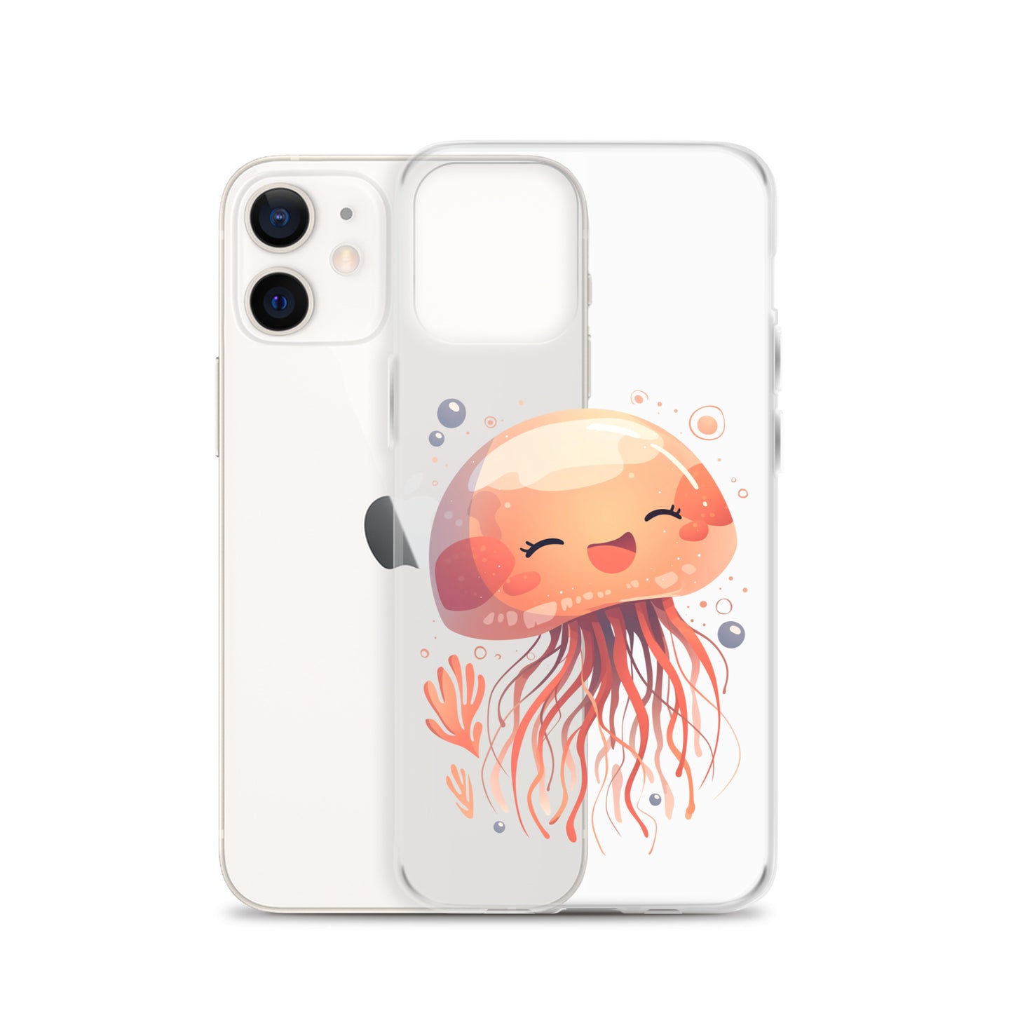 Coque transparente méduse souriante kawaii pour iPhone®