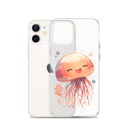 Coque transparente méduse souriante kawaii pour iPhone®