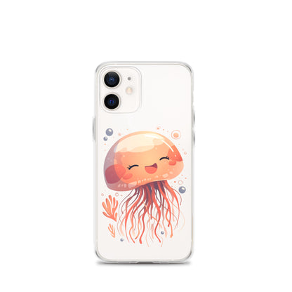 Coque transparente méduse souriante kawaii pour iPhone®