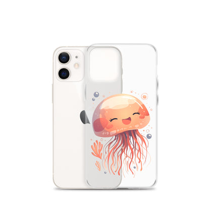 Coque transparente méduse souriante kawaii pour iPhone®