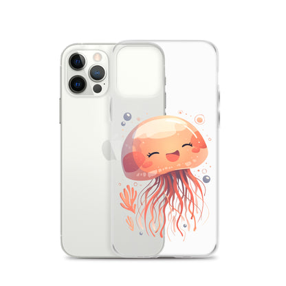 Coque transparente méduse souriante kawaii pour iPhone®