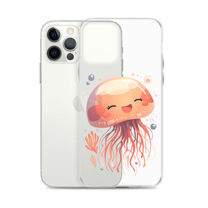 Coque transparente méduse souriante kawaii pour iPhone®