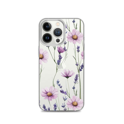 Coque transparente lavande et marguerite violette pour iPhone®