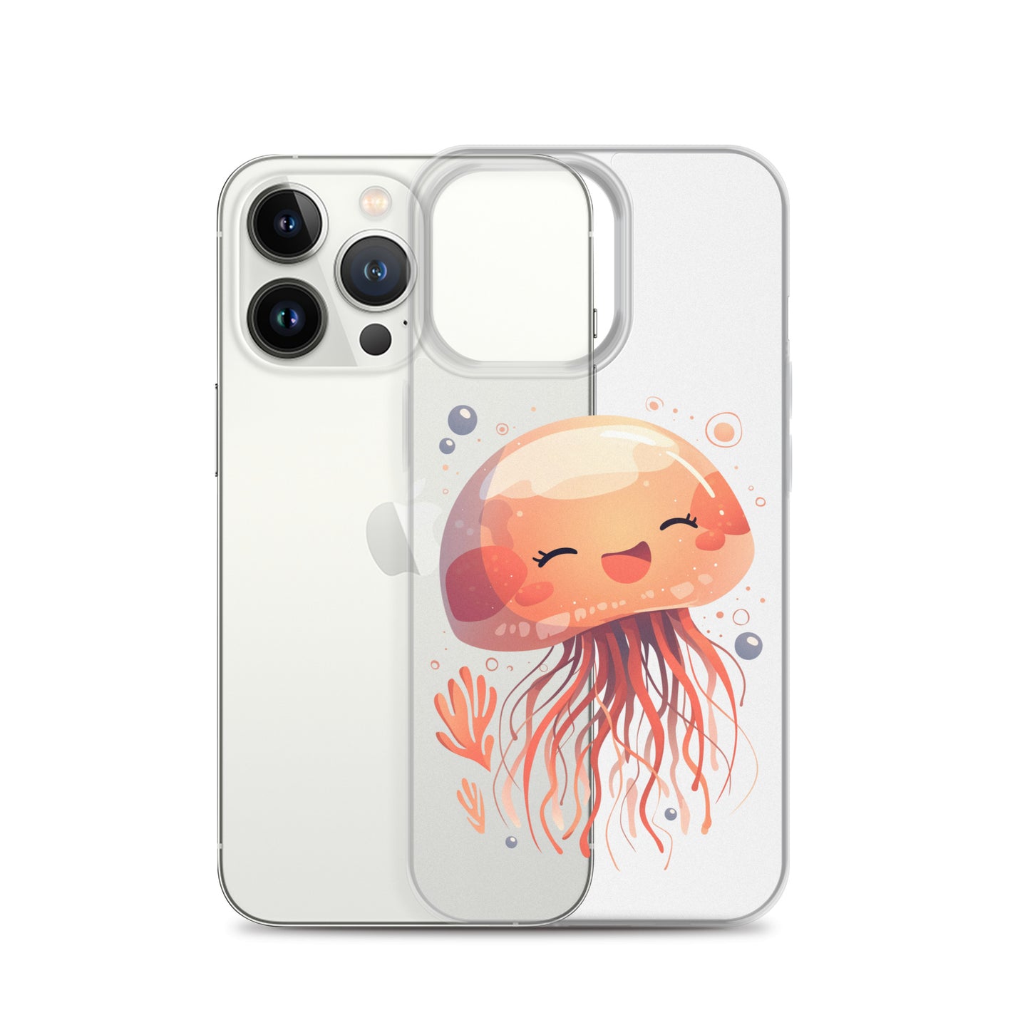 Coque transparente méduse souriante kawaii pour iPhone®