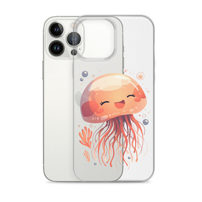 Coque transparente méduse souriante kawaii pour iPhone®