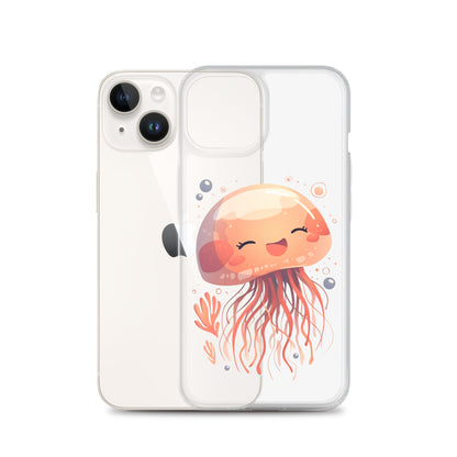 Coque transparente méduse souriante kawaii pour iPhone®