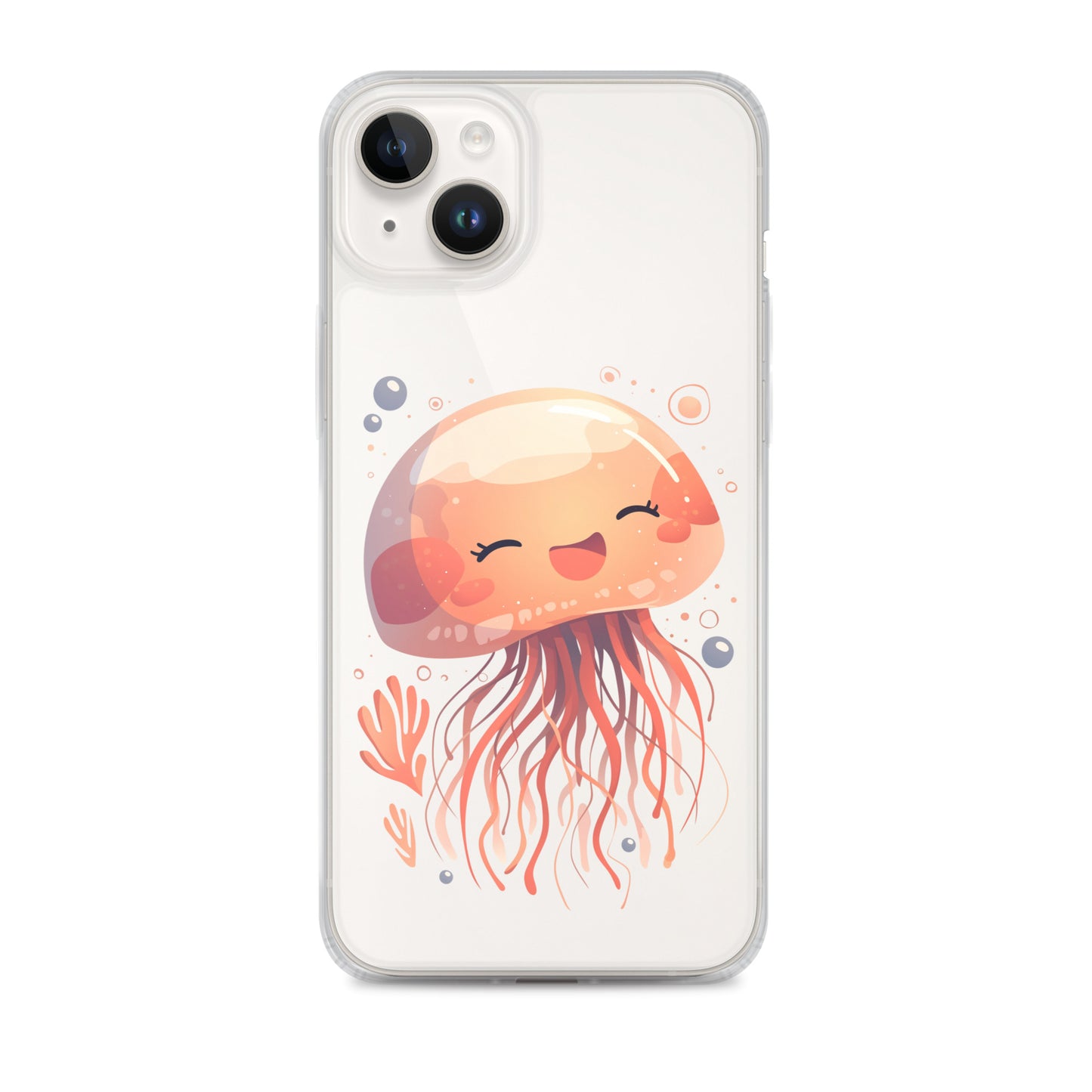 Coque transparente méduse souriante kawaii pour iPhone®