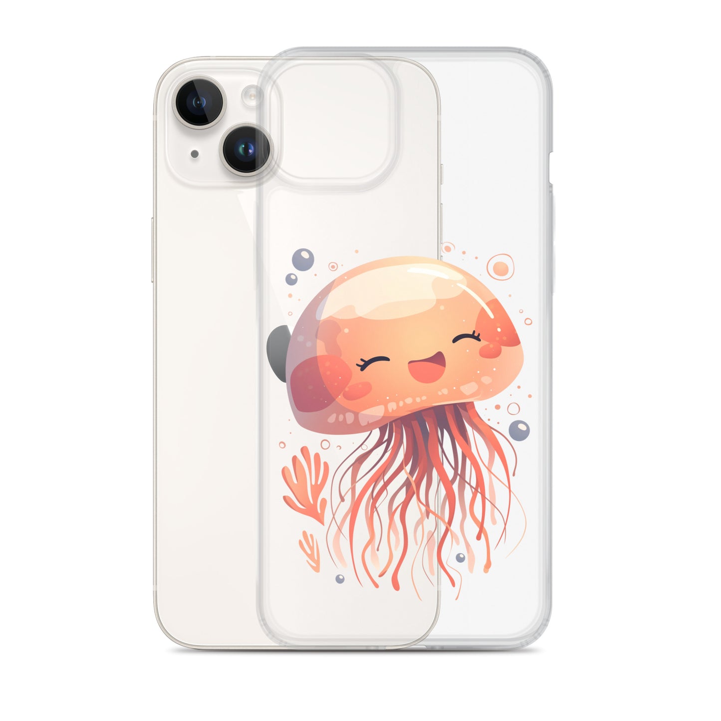 Coque transparente méduse souriante kawaii pour iPhone®