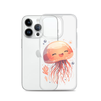 Coque transparente méduse souriante kawaii pour iPhone®