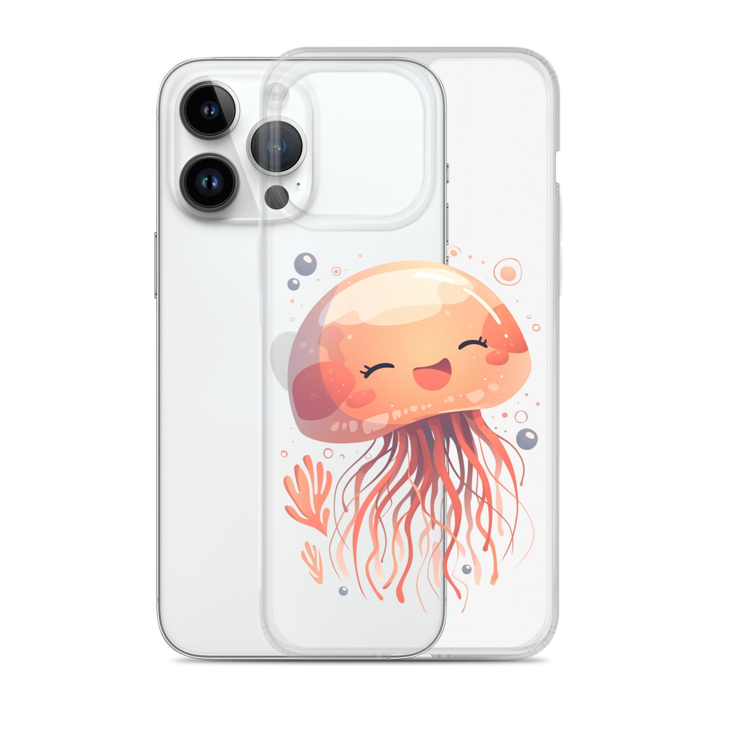 Coque transparente méduse souriante kawaii pour iPhone®