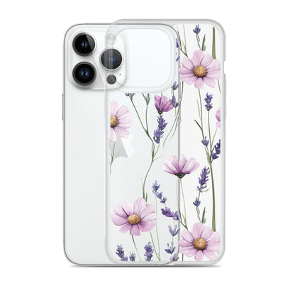 Coque transparente lavande et marguerite violette pour iPhone®