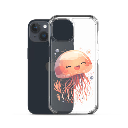 Coque transparente méduse souriante kawaii pour iPhone®