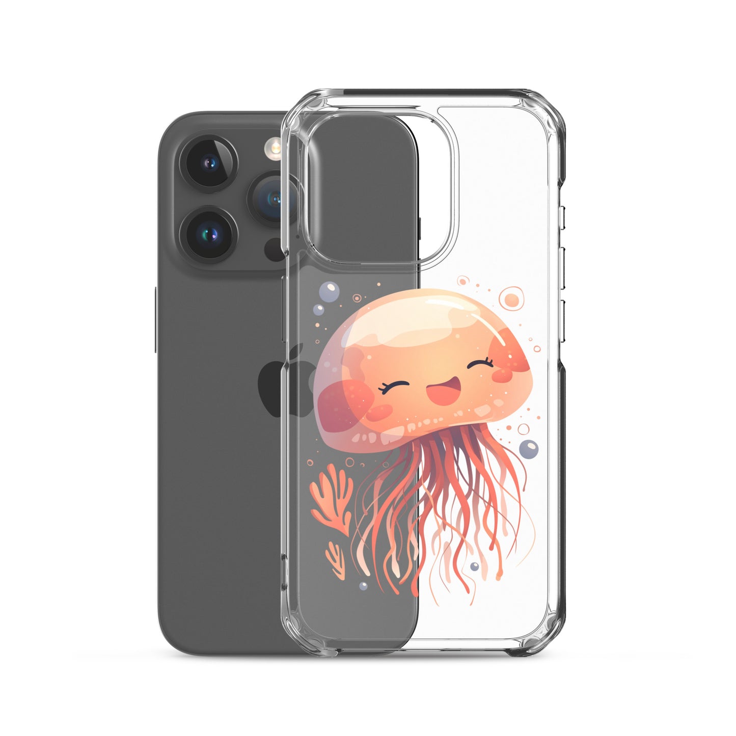 Coque transparente méduse souriante kawaii pour iPhone®