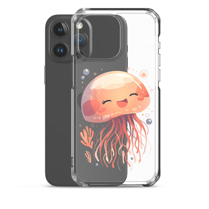 Coque transparente méduse souriante kawaii pour iPhone®