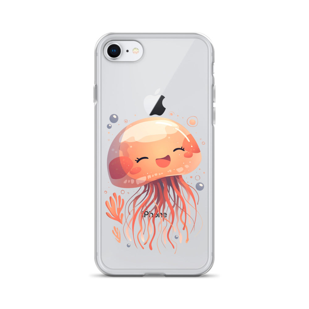 Coque transparente méduse souriante kawaii pour iPhone®