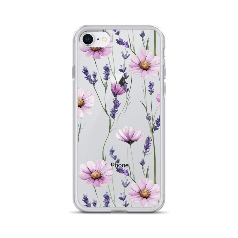 Coque transparente lavande et marguerite violette pour iPhone®