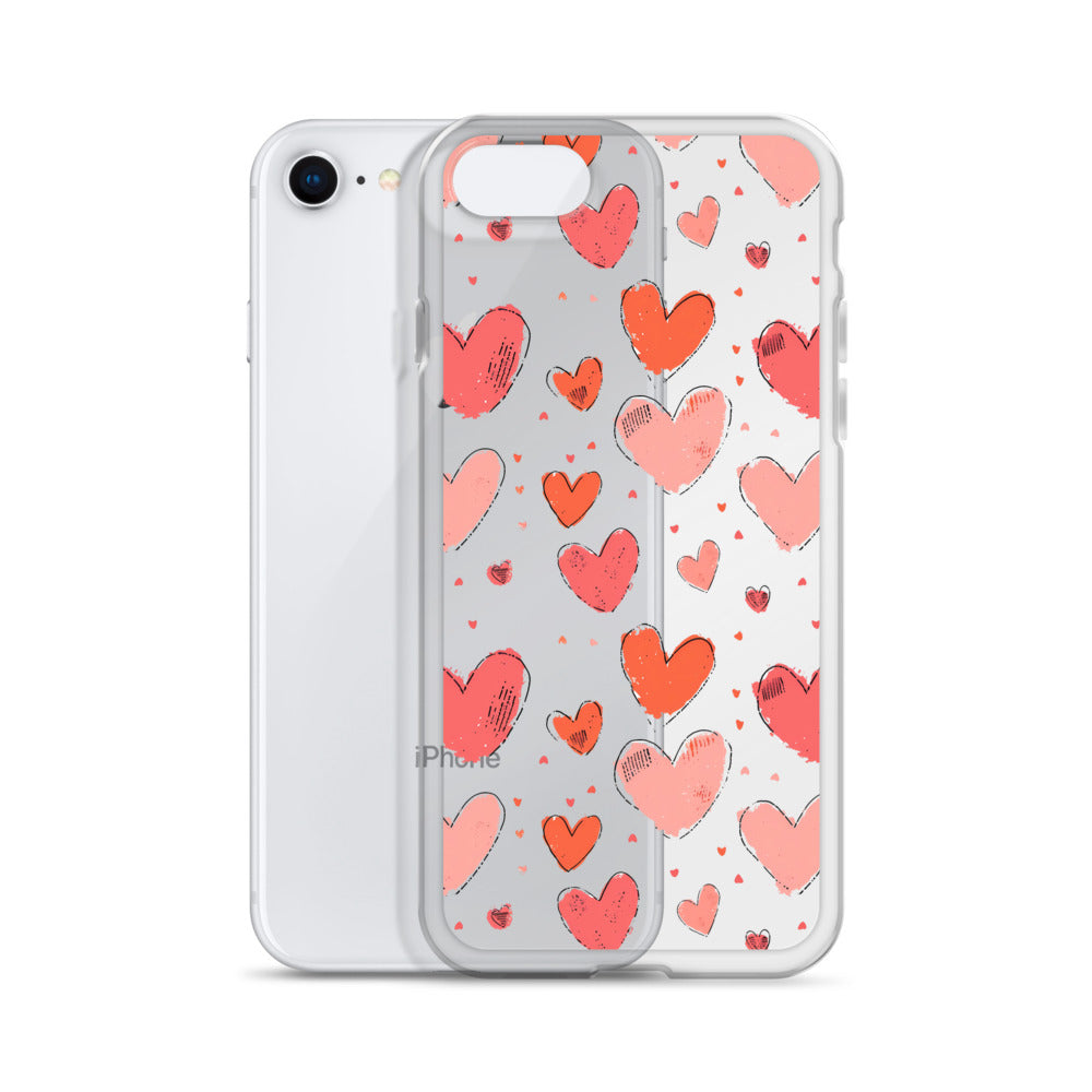 Pink and red hearts tile drawing Clear Case for iPhone® - Maddrick