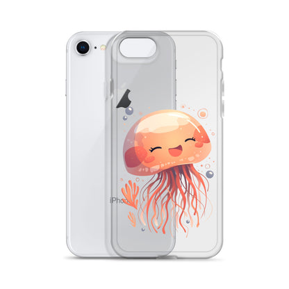 Coque transparente méduse souriante kawaii pour iPhone®