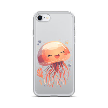 Coque transparente méduse souriante kawaii pour iPhone®