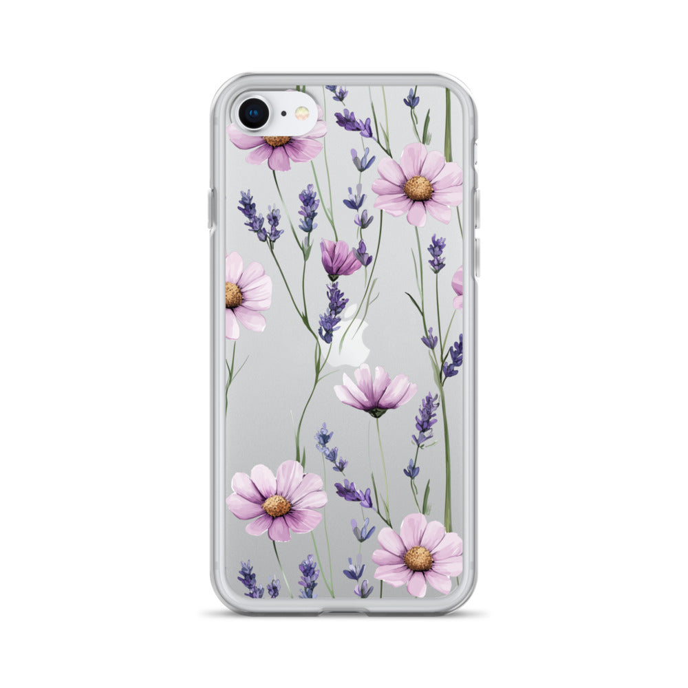 Coque transparente lavande et marguerite violette pour iPhone®