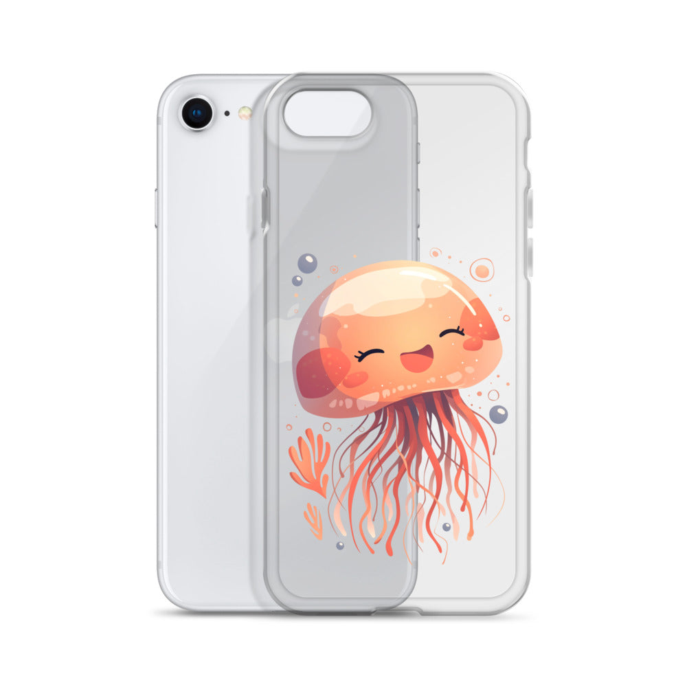 Coque transparente méduse souriante kawaii pour iPhone®