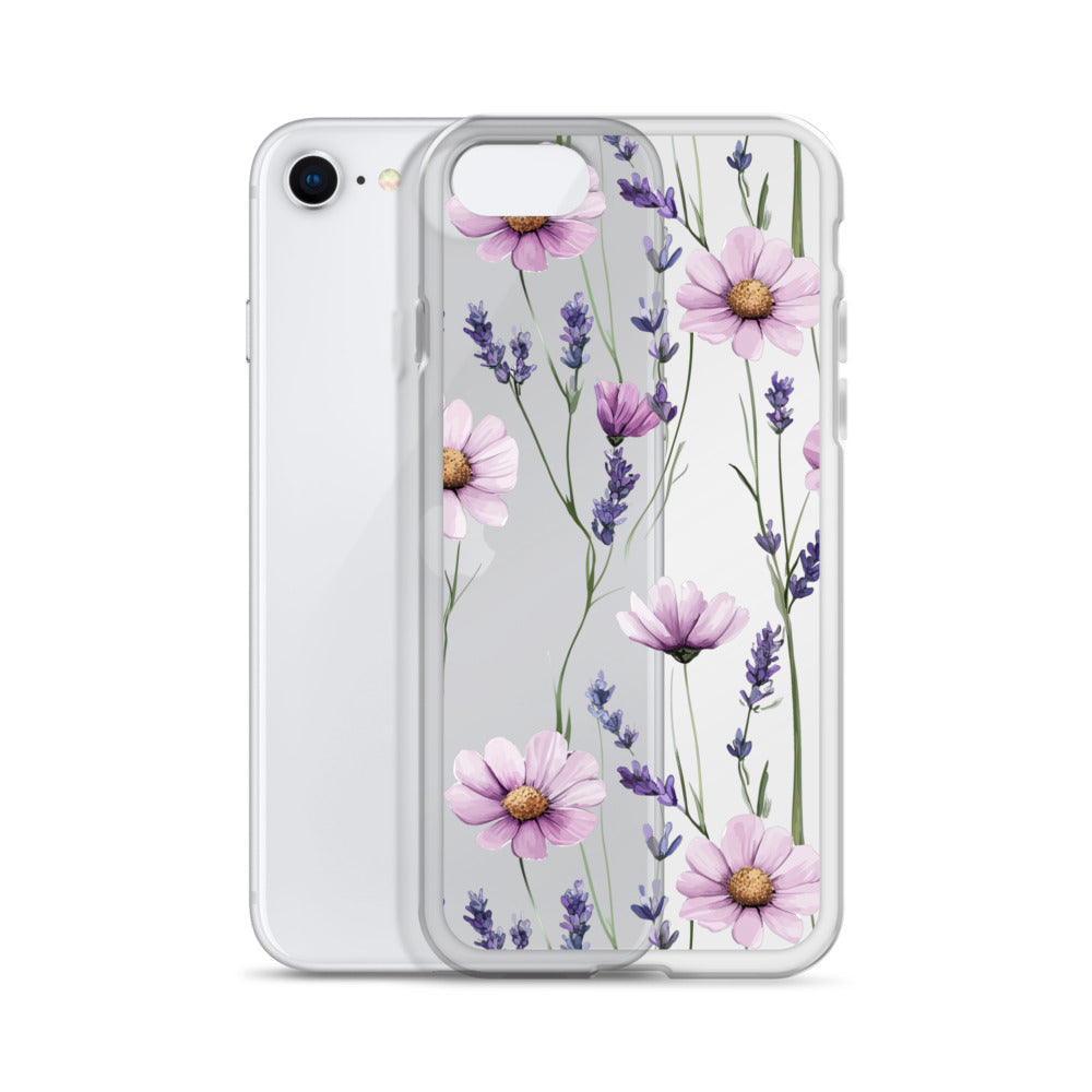 Coque transparente lavande et marguerite violette pour iPhone®