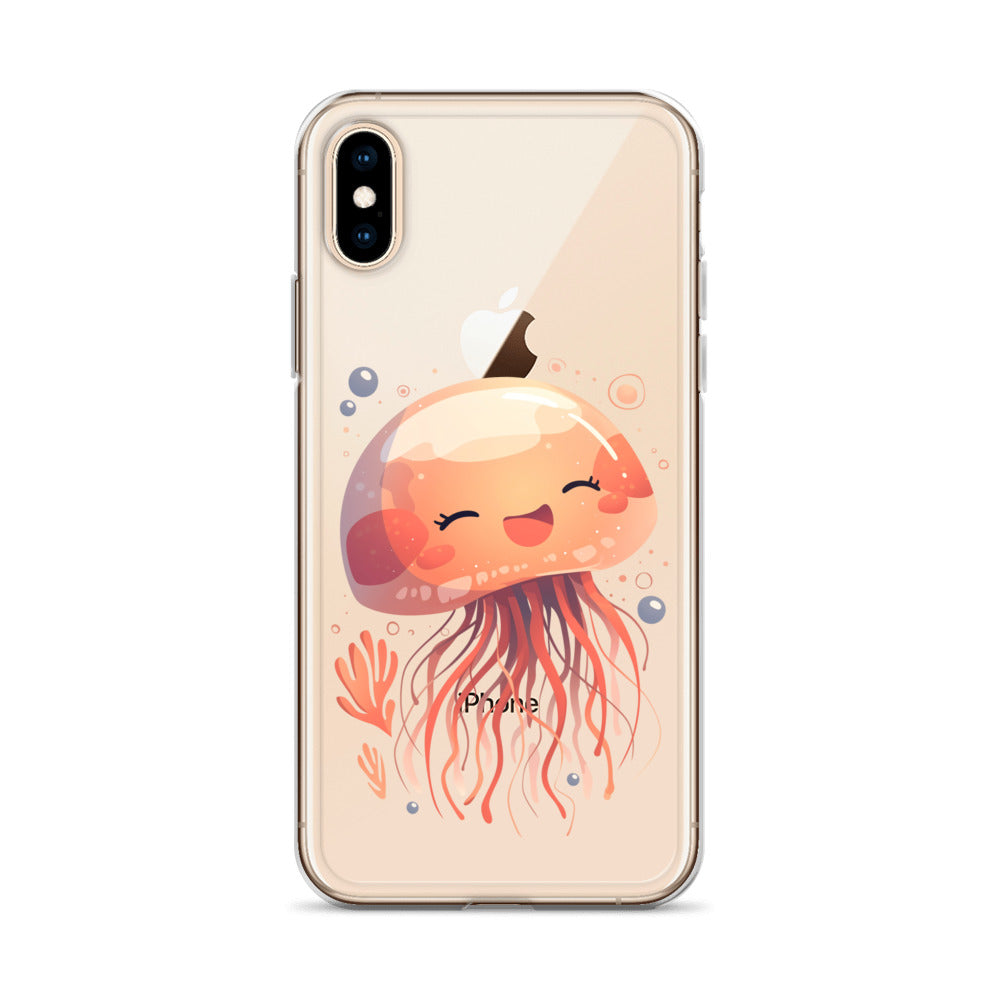 Coque transparente méduse souriante kawaii pour iPhone®