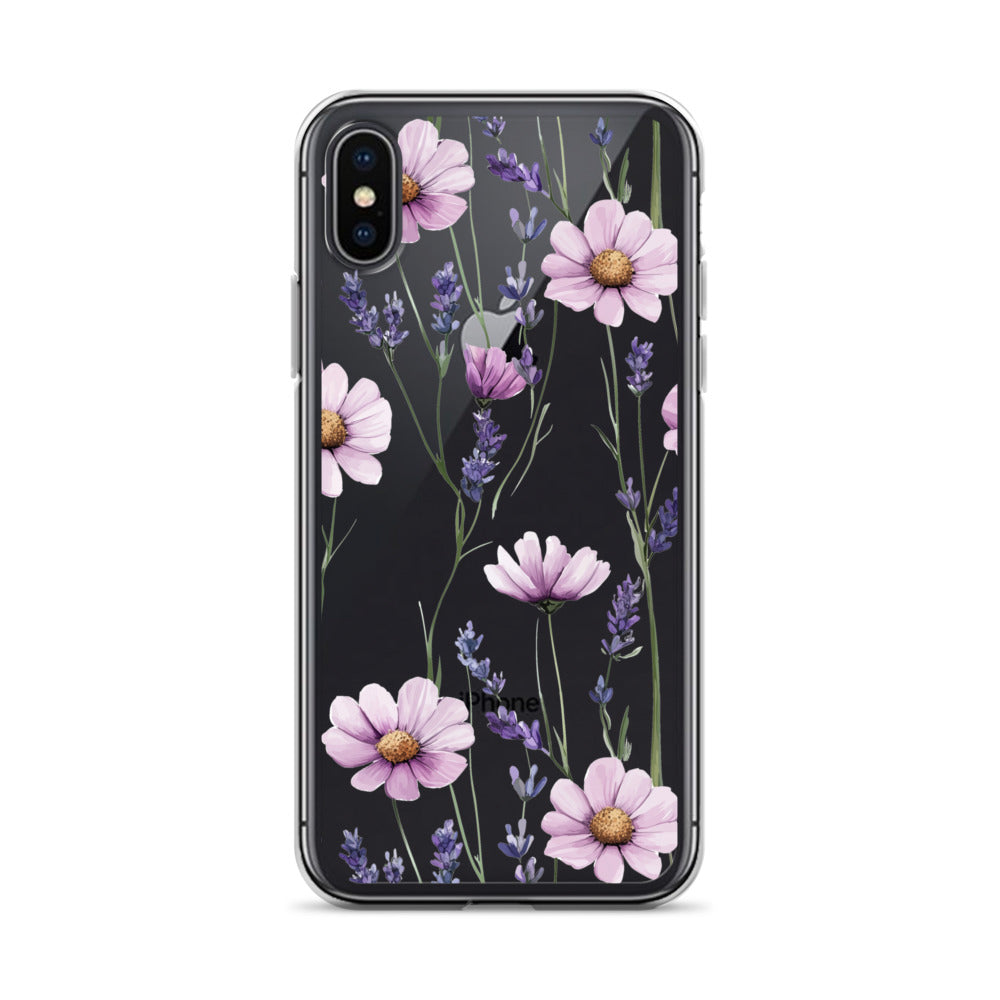 Coque transparente lavande et marguerite violette pour iPhone®