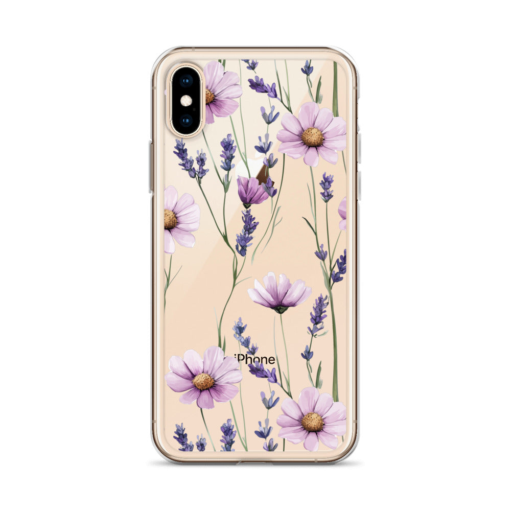 Coque transparente lavande et marguerite violette pour iPhone®