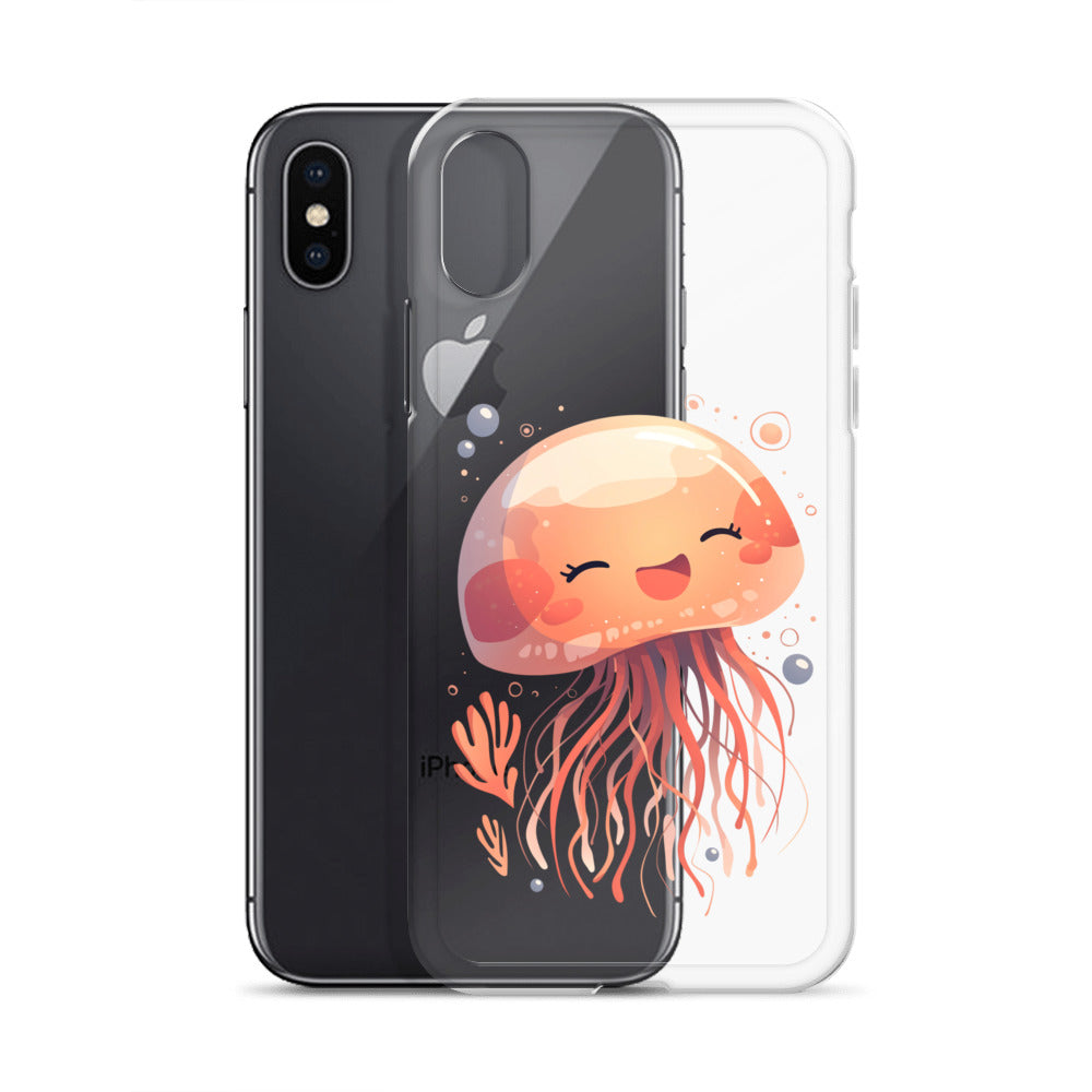 Coque transparente méduse souriante kawaii pour iPhone®